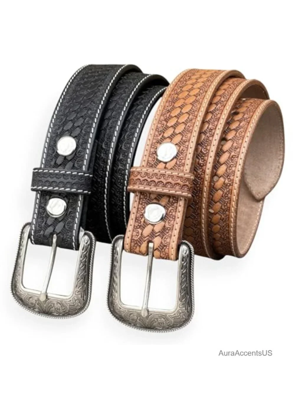 Men's Western Belt Full Grain Leather Tooled Embossed 1.5 inch Handmade